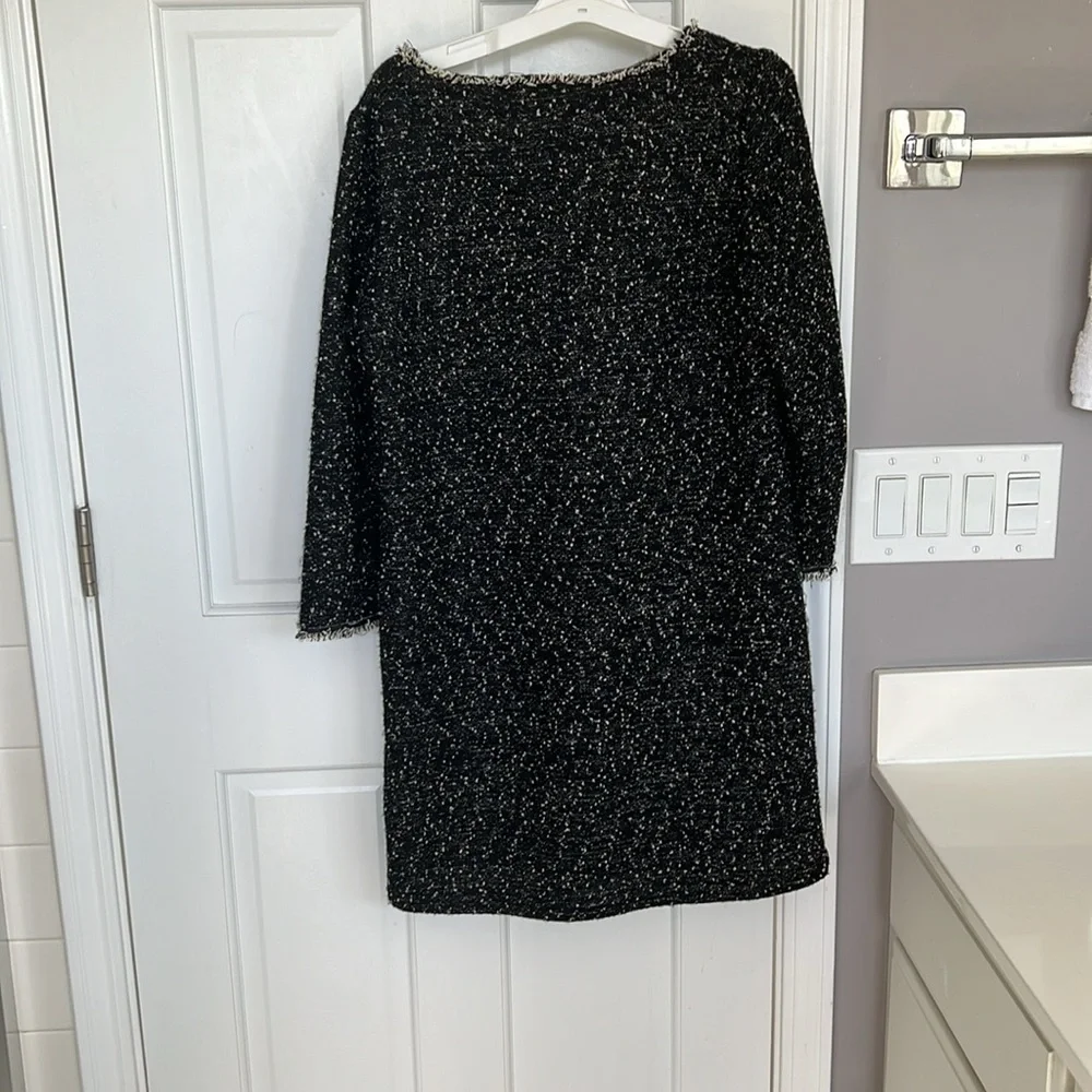 Max Studio Vneck Quarter Sleeve Tweed Boucle Sheath Black White Mini Dress - Picture 7 of 7